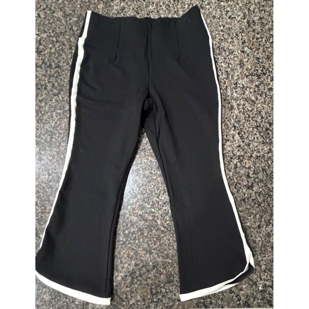 Slim‎ Factor by Investments Black White Stripe Ankle Flare Pants Large Cropped